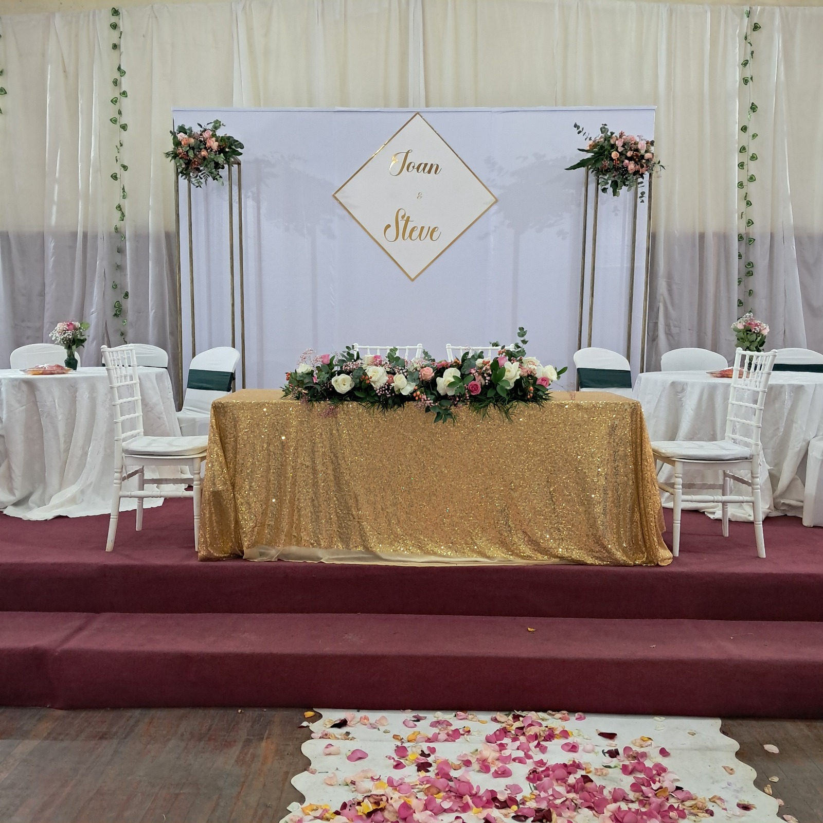 Wedding reception setup at Westminster Events Center